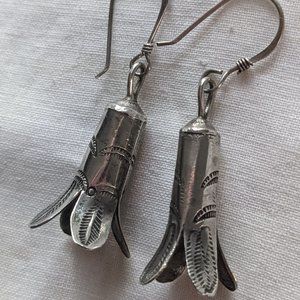 Old Native American Navajo Hand Stamped and Hand Wrought Silver Blossom Earrings
